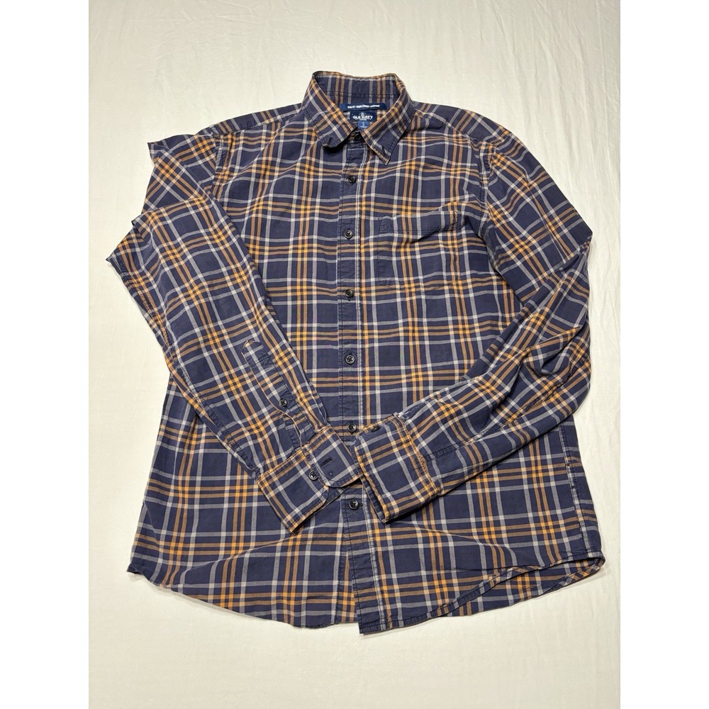 Old Navy Men's Slim Fit Plaid Shirt M Navy Mustard Long Sleeve Button Down